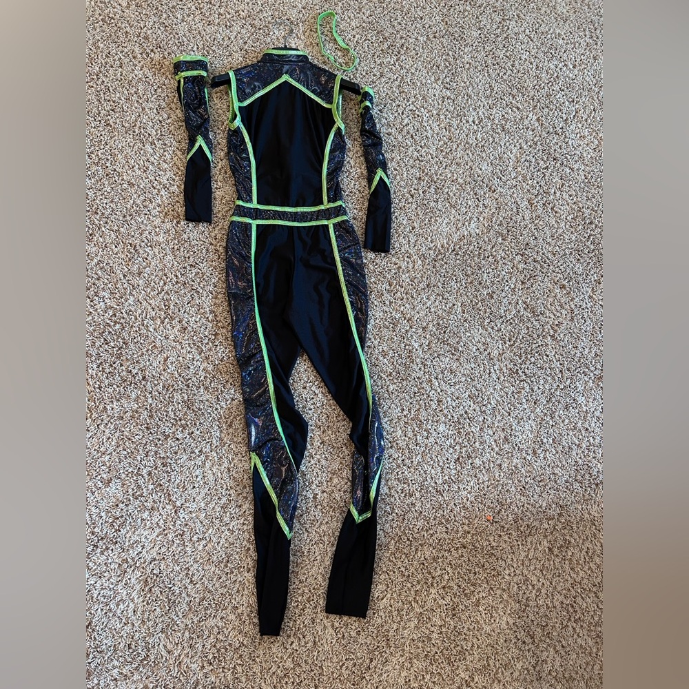 Green and black unitard dance costume